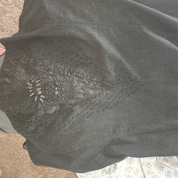 Denim Mermaid Cut High Low Skirt Lace and Beaded Panel - Picture 3 of 5